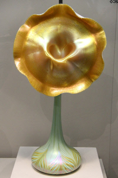 Jack-in-the-Pulpit iridescent glass vase (1904-15) by Quezal Art Glass Co. of Maspeth, NY at Currier Museum of Art. Manchester, NH.