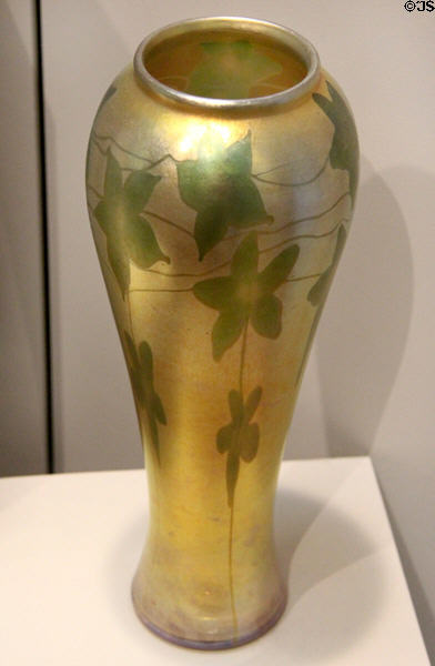 Iridescent gold Favrile glass vase (1893-1929) by Louis Comfort Tiffany of New York City at Currier Museum of Art. Manchester, NH.