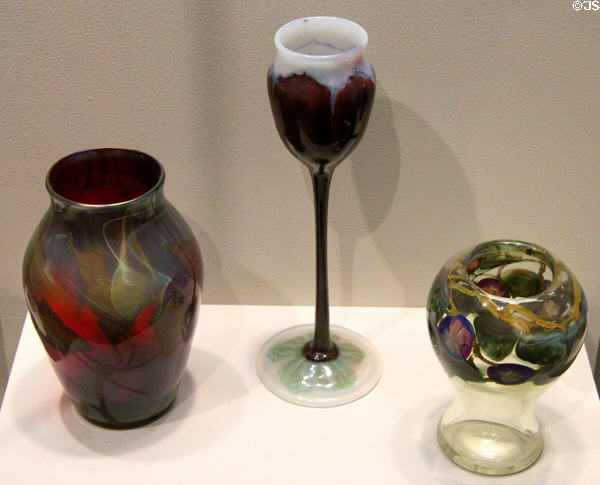 Favrile glass vases (1893-1929) by Louis Comfort Tiffany of New York City at Currier Museum of Art. Manchester, NH.