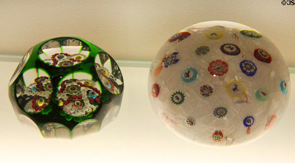 Barber pole French glass paperweights with (c1850) by Baccarat at Currier Museum of Art. Manchester, NH.