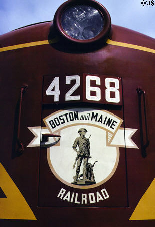 Boston & Maine minuteman logo on locomotive of Conway Scenic Railway. Conway, NH.