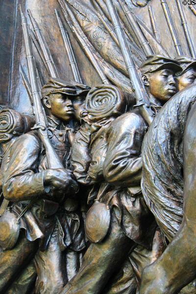 Detail of black Union soldiers on Shaw Memorial (1900) by Augustus Saint-Gaudens at Saint-Gaudens NHS. Cornish, NH.
