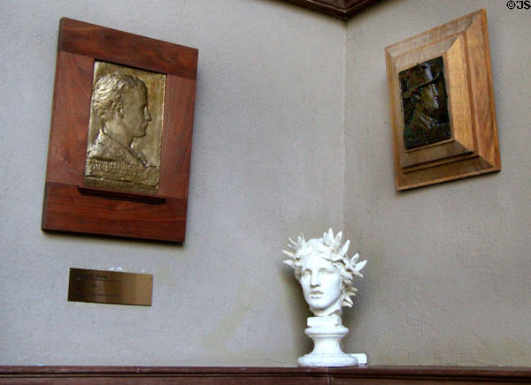 Francis D. Miller portrait relief (c1880), William Gedney Bunce bronze portrait relief (1877), & study for Head of Victory (1897-1903) all by Augustus Saint-Gaudens at Saint-Gaudens NHS. Cornish, NH.