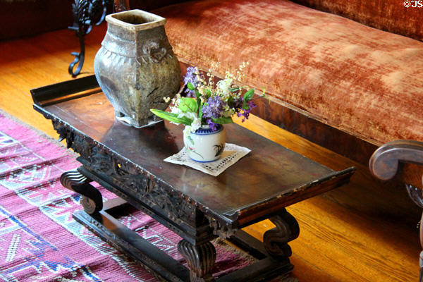 Japanese writing desk (16thC) used as console table acquired in Paris by Saint-Gaudens in Aspet North parlor at Saint-Gaudens NHS. Cornish, NH.