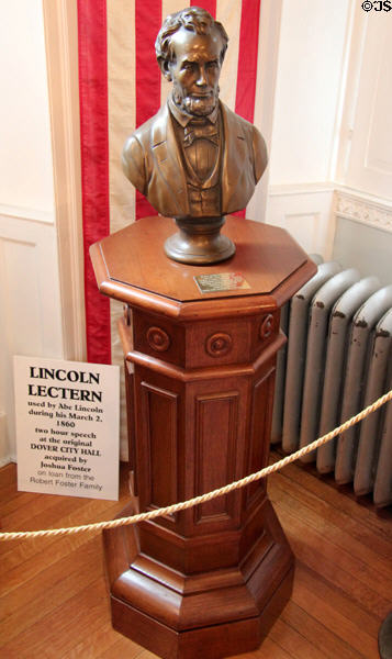 Lectern used by Abe Lincoln in Dover City Hall for campaign speech on March 2, 1860 at Woodman Museum. Dover, NH.