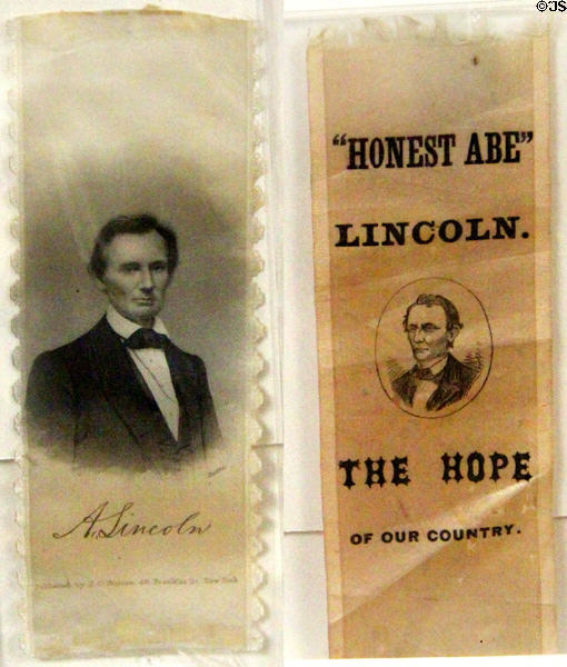 Abraham Lincoln campaign ribbons (1860) at Woodman Museum. Dover, NH.