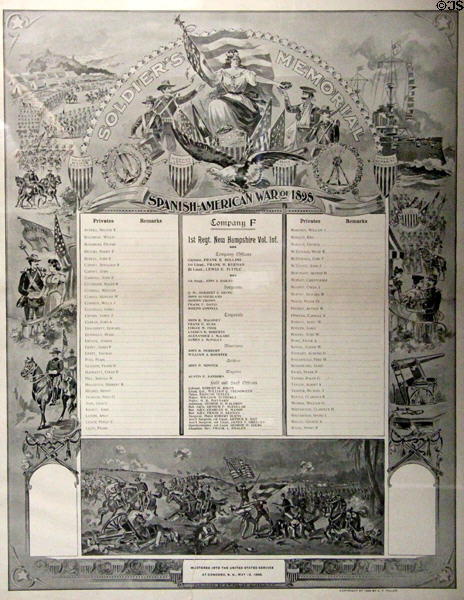 Soldiers Memorial lithograph of Spanish American War of 1898 1st Regt. NH Vol. Inf. at Woodman Museum. Dover, NH.