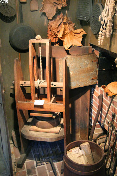 Cheese press in Garrison house at Woodman Museum. Dover, NH.