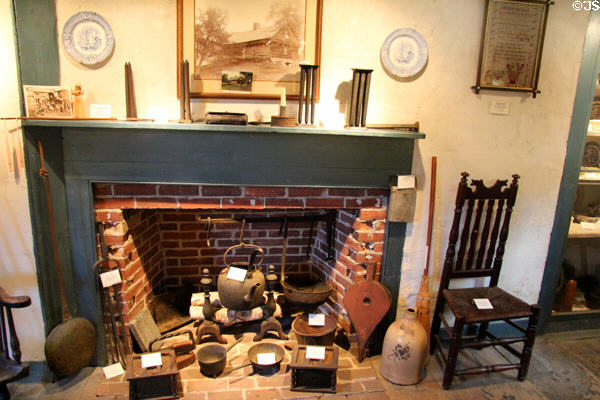 Fireplace with antiques in Garrison house at Woodman Museum. Dover, NH.