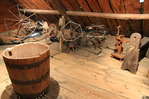 Spinning wheels in Garrison house at Woodman Museum. Dover, NH.