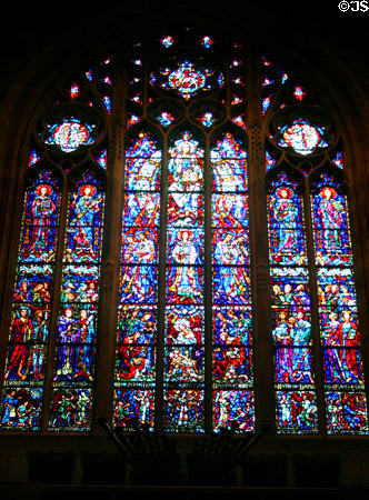 Stained-glass windows over alter of Princeton University Chapel. Princeton, NJ.