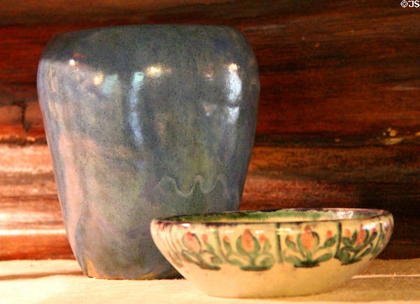 Arts & Crafts ceramic vessels at Stickley Museum at Craftsman Farms. Morris Plains, NJ.