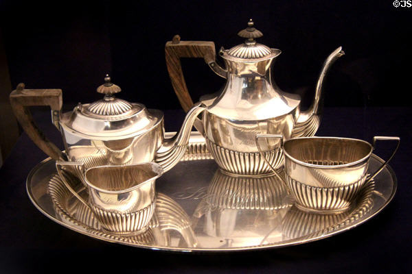 Silver & ebony tea & coffee service (c1896) by Black, Starr & Frost, USA at Stickley Museum at Craftsman Farms. Morris Plains, NJ.