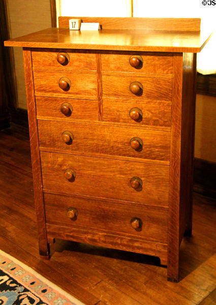 Oak dresser with inlay #913 variant (c1906-11) by Craftsman Workshops of Eastwood, NY at Gustav Stickley Museum at Craftsman Farms. Morris Plains, NJ.