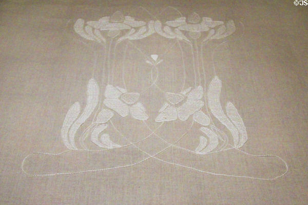 Arts & Crafts linen embroidery at Stickley Museum at Craftsman Farms. Morris Plains, NJ.