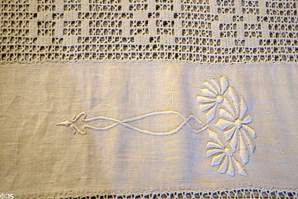 Embroidered cloth at Stickley Museum at Craftsman Farms. Morris Plains, NJ.