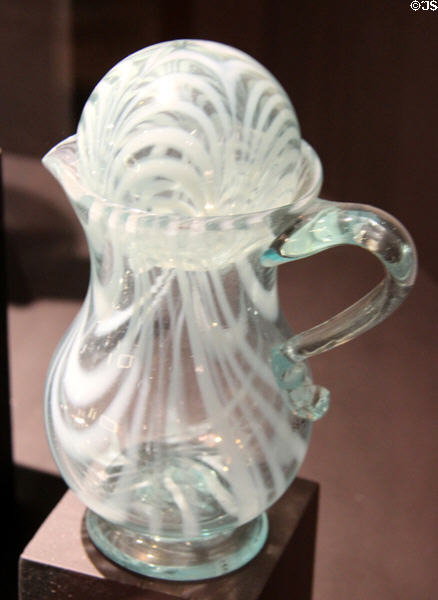 Glass pitcher & witch ball (mid 19thC) from South Jersey at Museum of American Glass. Milville, NJ.