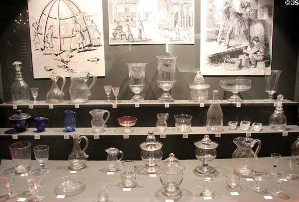 Clear glass tableware (early 19thC) at Museum of American Glass. Milville, NJ.