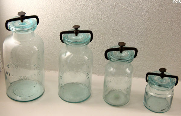 Millville Atmospheric Fruit Jars (1861-85) by Whitall Tatum Co. of Millville, NJ at Museum of American Glass. Milville, NJ.