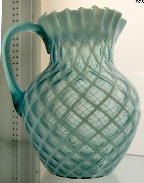 Opal lattice glass pitcher (c1898) by Northwood Glass Co. of Martin's Ferry, OH at Museum of American Glass. Milville, NJ.