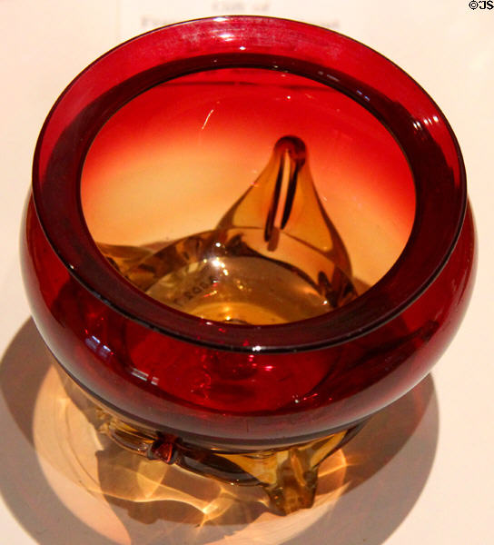 Rose amber glass bowl (c1883) by Mt. Washington Glass Co. of New Bedford, MA at Museum of American Glass. Milville, NJ.