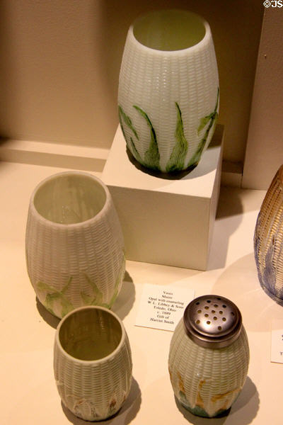Maize (corn kernel) pattern glass vases (c1889) by W.L. Libbey & Sons of Toledo, OH (former New England Glass) at Museum of American Glass. Milville, NJ.
