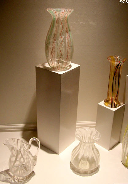 Filigree glass vases (c1925) by Ralph Barber at Vineland Flint Glass Works of Vineland, NJ at Museum of American Glass. Milville, NJ.