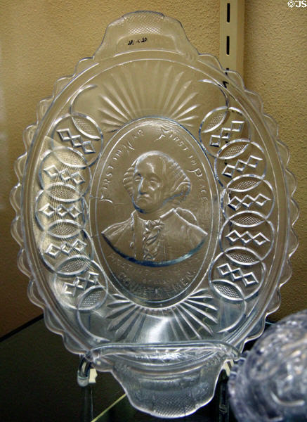 George Washington glass Centennial commemorative plate (1876) by Gillinder & Sons of Philadelphia, PA at Museum of American Glass. Milville, NJ.