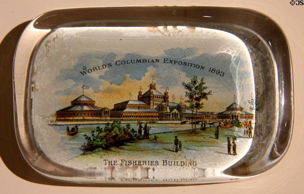 World's Columbian Exposition, Chicago, IL, Fisheries Building glass paperweight (1893) at Museum of American Glass. Milville, NJ.