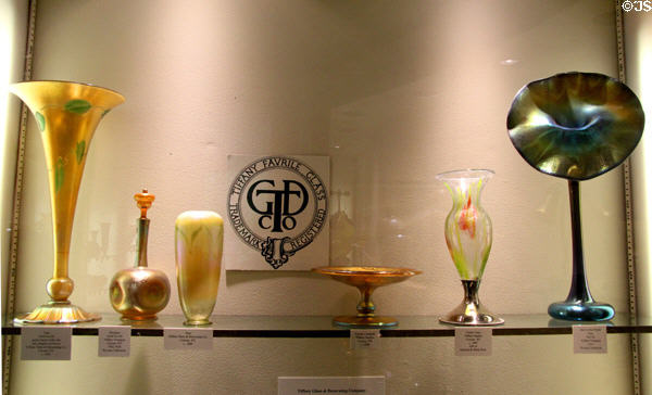 Tiffany Favrile Glass examples (1900-15) by Tiffany Studios, Corona, NY at Museum of American Glass. Milville, NJ.