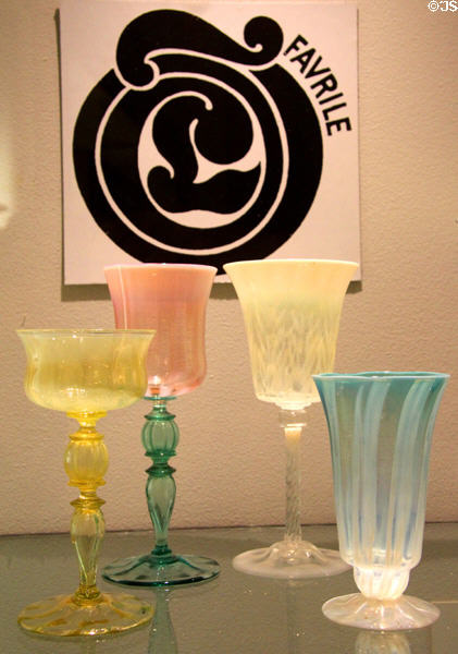 Tiffany Opalescent Stemware (c1920) by Tiffany Studios, Corona, NY at Museum of American Glass. Milville, NJ.