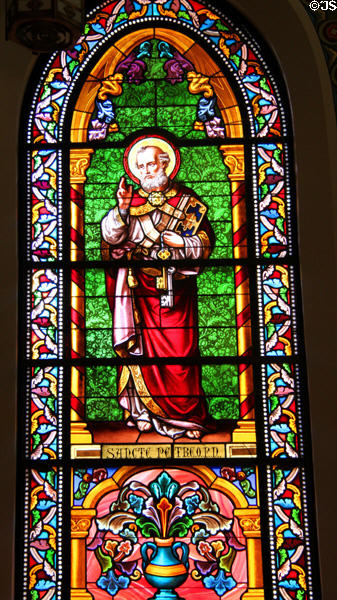 St Peter stained glass window in St Francis Cathedral. Santa Fe, NM.