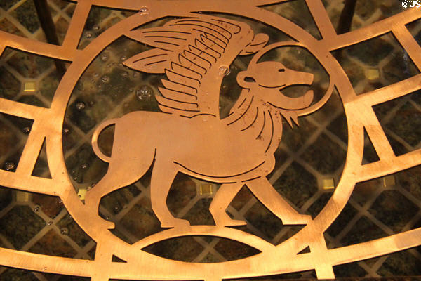 Winged lion of Evangelist St Mark in font of St Francis Cathedral. Santa Fe, NM.