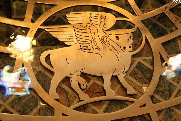 Winged bull of Evangelist St Luke in font of St Francis Cathedral. Santa Fe, NM.