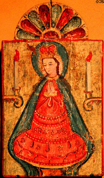 Spanish painted icon of Nuestra Señora de San Juan de los Lagos (1795-1810) by Laguna Santero at New Mexico History Museum. Santa Fe, NM.