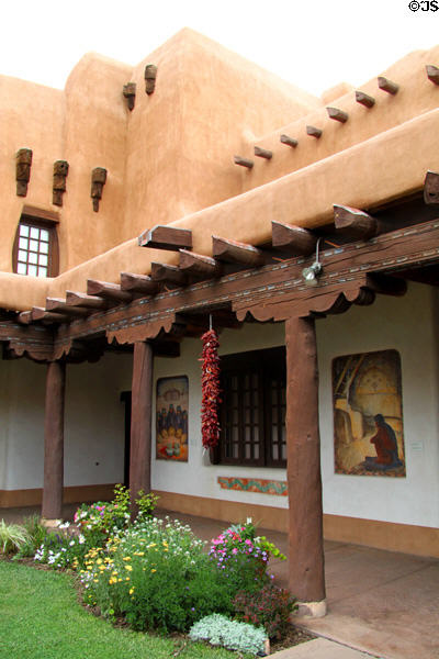 Courtyard of New Mexico Museum of Art with frescos (1934) by Will Shuster. Santa Fe, NM.