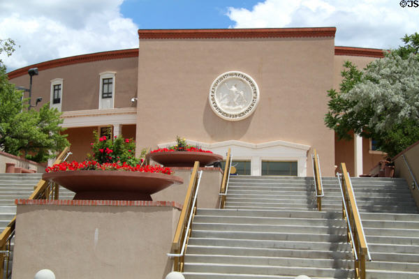 Stairway rising to New Mexico State Capitol. Santa Fe, NM.
