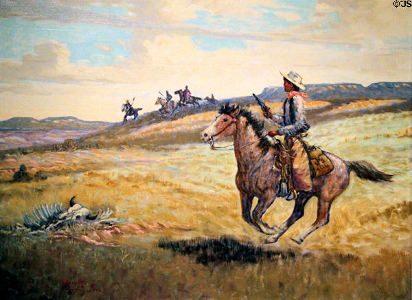 Pony Express painting (c1956) by Jake H. Haverstick in NM State Capitol Art Collection. Santa Fe, NM.