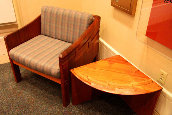 New Mexico style chair & table in NM State Capitol Art Collection. Santa Fe, NM.