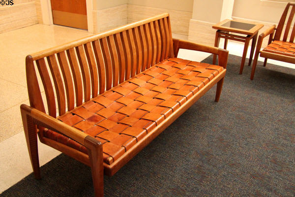 Albuquerque style bench (1991) by Chris M. Sandoval in NM State Capitol Art Collection. Santa Fe, NM.