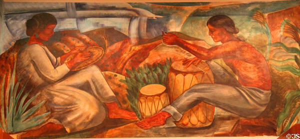 Mural on native arts (basket making & drumming) at Museum of Indian Arts & Culture. Santa Fe, NM.