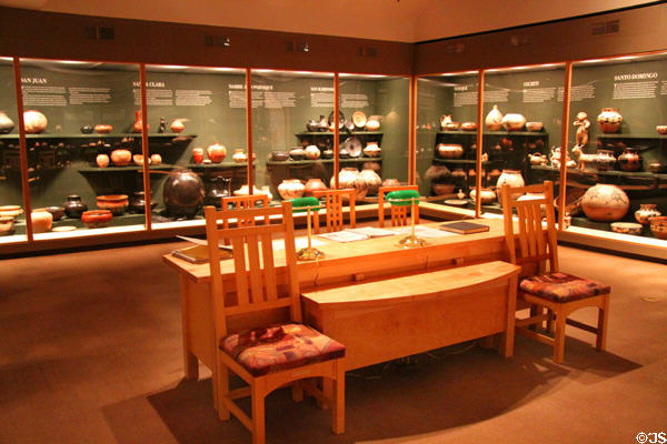 Southwestern pottery study gallery in Museum of Indian Arts & Culture. Santa Fe, NM.