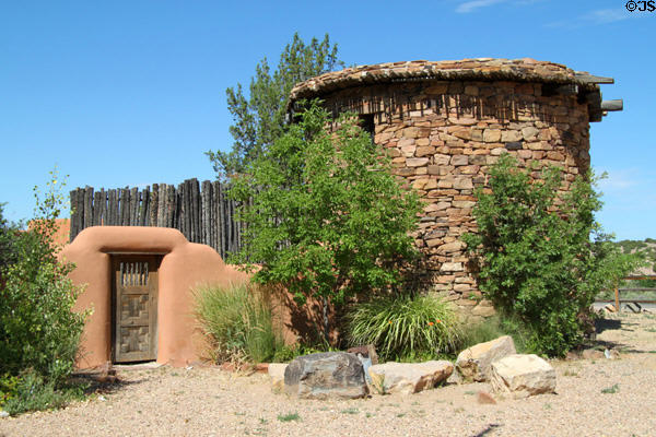 Structure near entrance of Rancho de las Golondrinas "living history" Spanish colonial museum (334 Los Pinos Rd.). Santa Fe, NM.