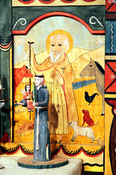 St Anthony Abbot by Ernie Luján on Reredos in Golondrinas Chapel at Rancho de las Golondrinas. Santa Fe, NM.