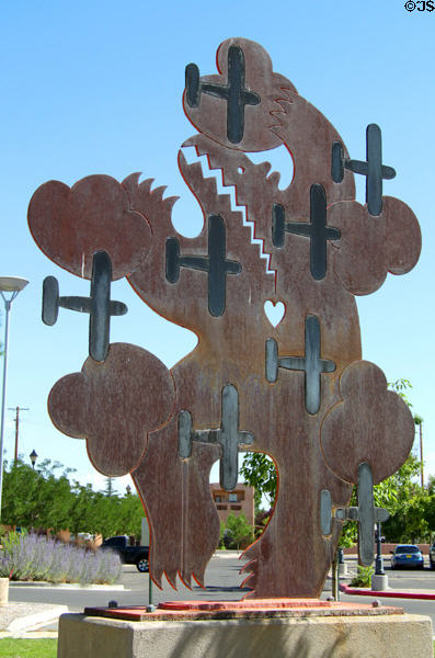 Bear with Planes & Clouds statue (1986) by Bob Haozous at Albuquerque Museum. Albuquerque, NM.