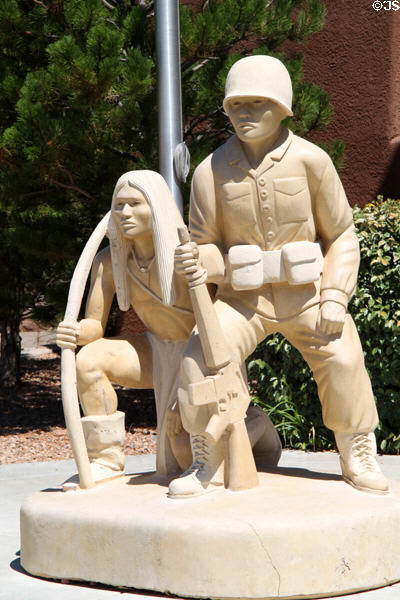 Warriors in Battle sculpture (1995) by Matthew Panama notes native heritage serving with U.S. forces at Indian Pueblo Cultural Center. Albuquerque, NM.