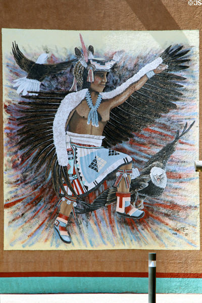 Native dancer mural (1988) by Hughte at Indian Pueblo Cultural Center. Albuquerque, NM.