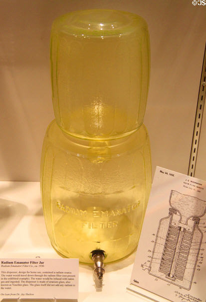 Radium Emanator Filter Jar (c1930) for adding radon gas to drinking water (quackery) at National Museum of Nuclear Science & History. Albuquerque, NM.