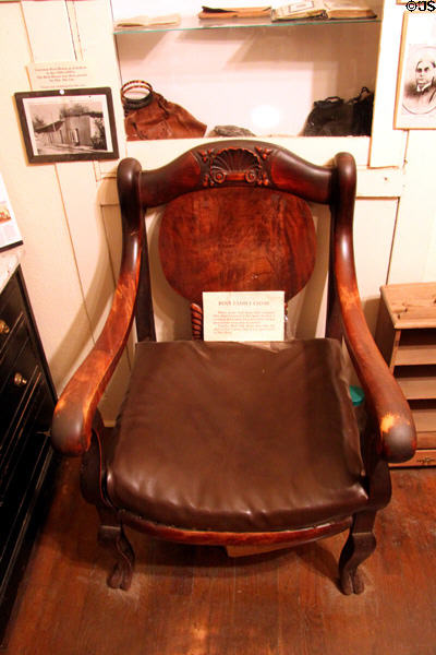 Bent family chair given by Charles Bent to Kit Carson who later returned it to Bent's widow at Governor Bent Museum. Taos, NM.