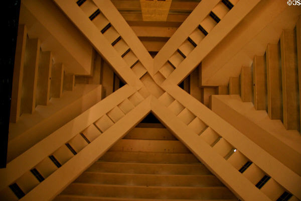 Interior structure of pyramid of Luxor Las Vegas where elevators ascend slopes. Las Vegas, NV.